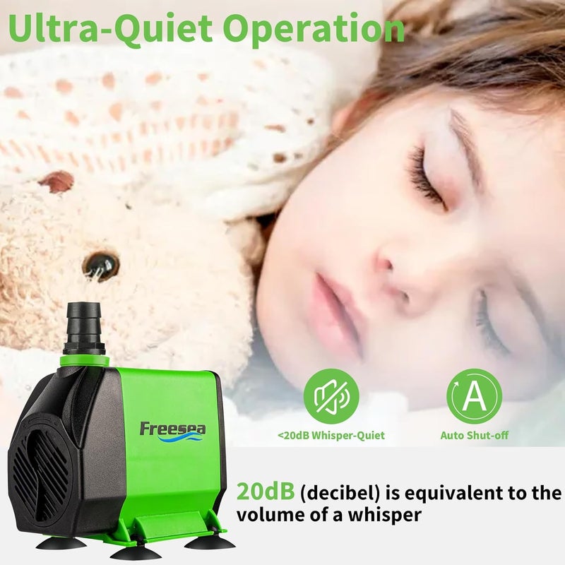 FREESEA Pond Submersible Water Pump: 1050GPH 100W Adjustable Ultra Quiet Fountain Pump with 6.5ft Tubing for Aquarium Fish Tank | Outdoor | Small Pond | Waterfall | Hydroponics - Image 3